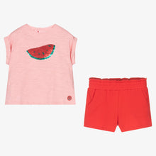 Load image into Gallery viewer, Tutto Piccolo Girls Pink Cotton Watermelon Shorts Set
