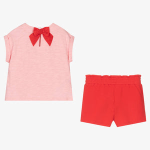 Tutto Piccolo Girls Pink Cotton Watermelon Shorts Set