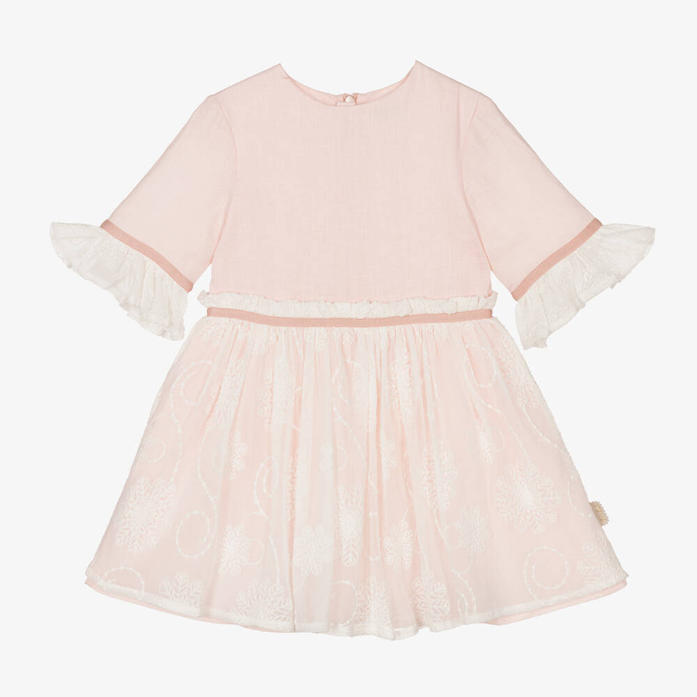 Tutto Piccolo Girls Pink Embroidered Lace Dress