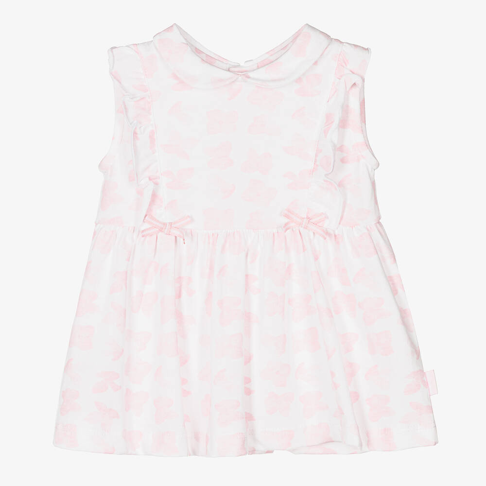 Tutto Piccolo Girls White & Pink Cotton Floral Dress