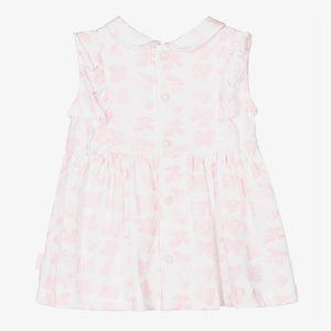 Tutto Piccolo Girls White & Pink Cotton Floral Dress