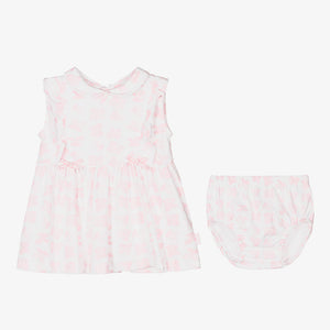 Tutto Piccolo Girls White & Pink Cotton Floral Dress