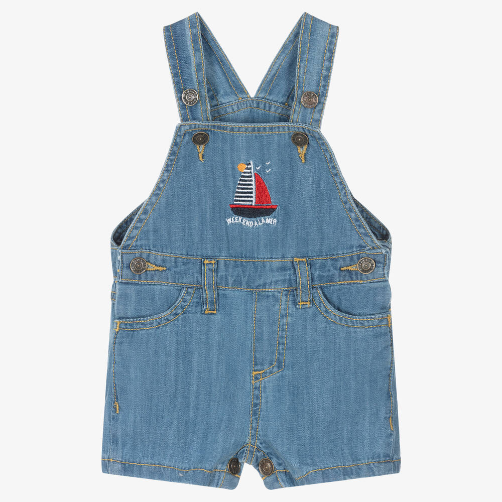 Week-end  la mer Blue Cotton Denim Baby Dungarees