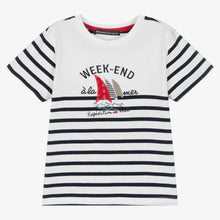 Load image into Gallery viewer, Week-end  la mer Boys White Breton Stripe Boat T-Shirt
