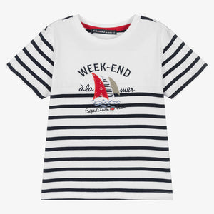 Week-end  la mer Boys White Breton Stripe Boat T-Shirt